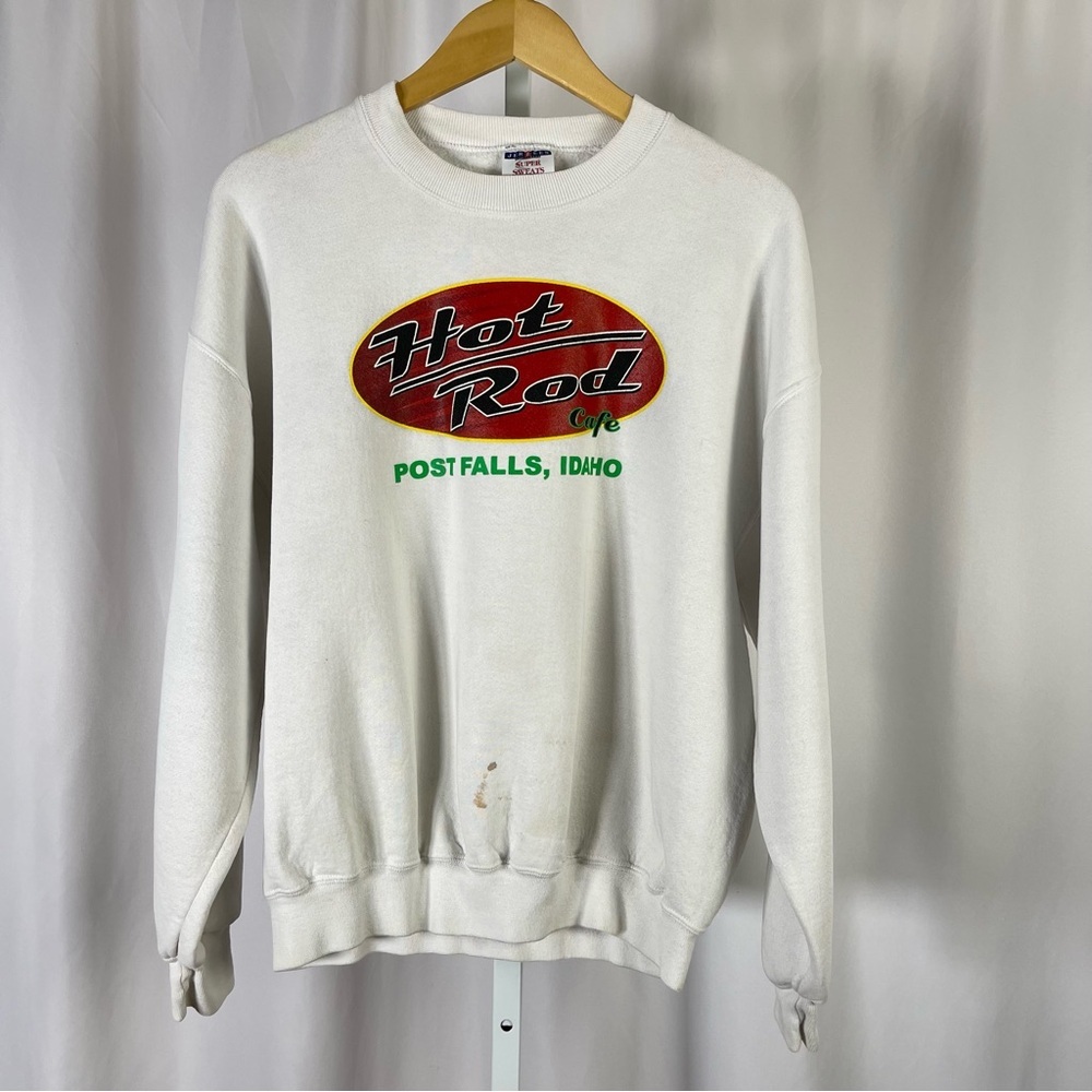 Jerzees Vintage XL Hot Rod Cafe Super Sweats Crewneck Thrashed Distressed Idaho